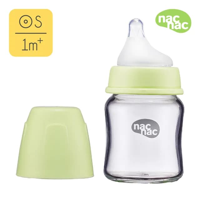 【nac nac】妍心35%晶透防脹氣玻璃寬口奶瓶組(茉莉綠/120ml+240ml)