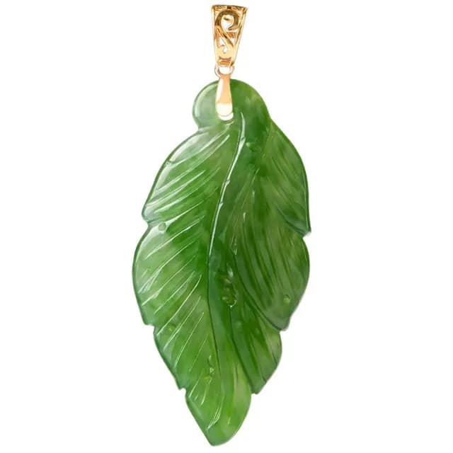 【Paiya 派亞】菠菜綠老料和田玉碧玉樹葉吊墜正品18K金玉石挂件項鏈男女(過節送禮/交換禮物)