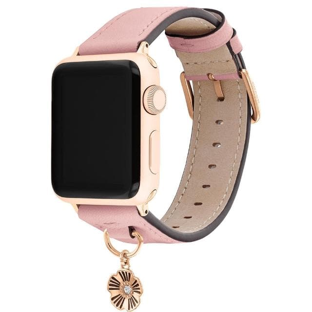【COACH】Apple Watch 錶帶 38/40mm 適用 茶花吊飾皮錶帶 - 粉紅色 母親節 送禮 禮物(不含手錶)