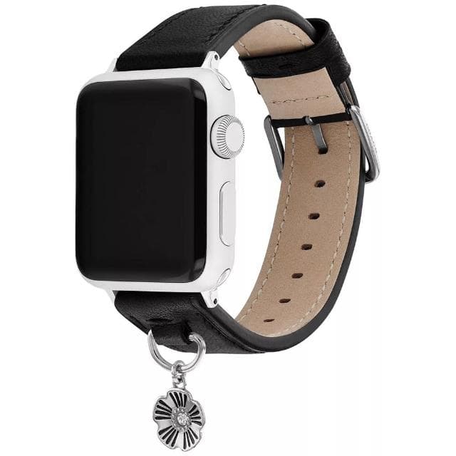 【COACH】Apple Watch 錶帶 38/40mm 適用 茶花吊飾皮錶帶 - 黑色 母親節 送禮 禮物(不含手錶)