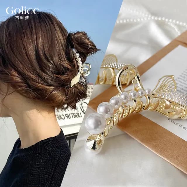 【Gulicc】髮夾 珍珠鑲鑽 美人魚尾髮夾 抓夾(雙11 聖誕節 生日 髮飾 頭飾 鯊魚夾 抓夾 禮物)