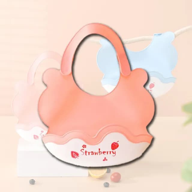 【寶貝加加】可愛草莓造型寶寶矽膠立體圍兜(防水 口水巾 嬰兒圍兜 吃飯圍兜 兒童 口水圍兜 周歲禮物)