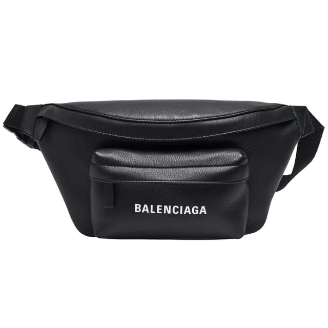 【Balenciaga 巴黎世家】經典EVERYDAY系列品牌字母LOGO烙印小牛皮腰包/斜背包(黑552375-DLQ4N-1000)