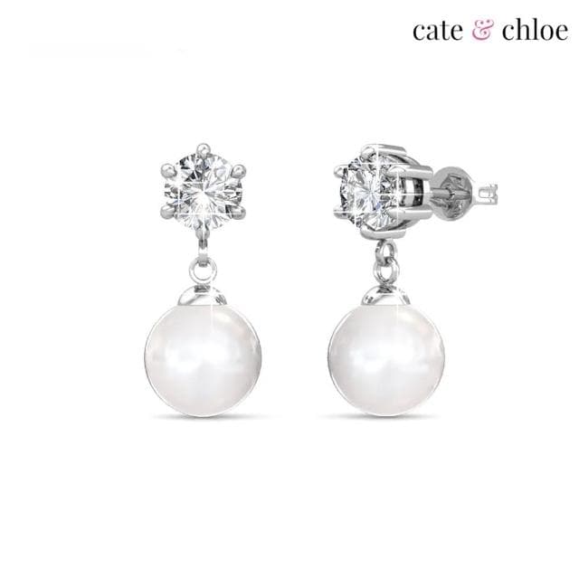 【Cate & Chloe】六月璀璨18K白金珍珠耳環(施華洛世奇水晶)
