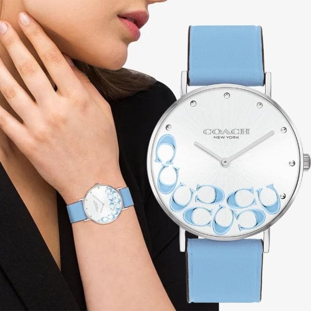 【COACH】Perry 天空藍 經典C字皮帶女錶 送禮推薦 母親節 送禮 禮物(CO14504136)
