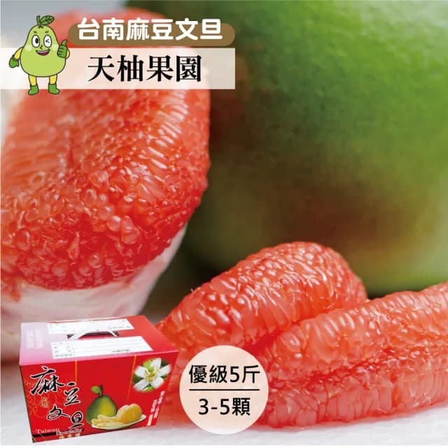 【天柚果園】台南麻豆優級紅文旦禮盒(5斤裝/3-5顆)(中秋禮盒)