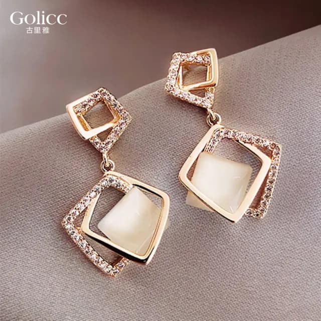 【Golicc】耳環 鑲鑽 菱形(七夕 情人節 生日 飾品 耳飾 耳墜 禮物)