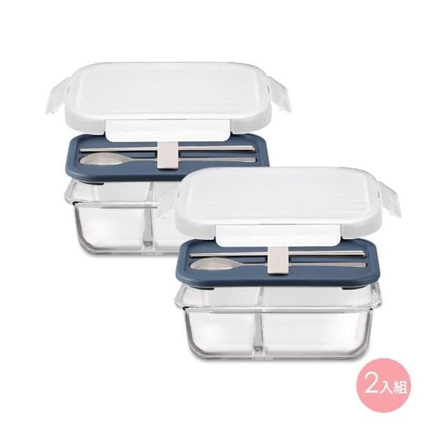 【LocknLock 樂扣樂扣】耐熱玻璃餐具便當盒 930ml(藍/粉 - 2入組)