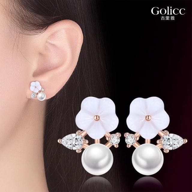【Golicc】耳環 輕奢高級感 貝殼花朵珍珠(母親節 生日 情人節 飾品 耳釘 耳飾 耳墜 禮物)