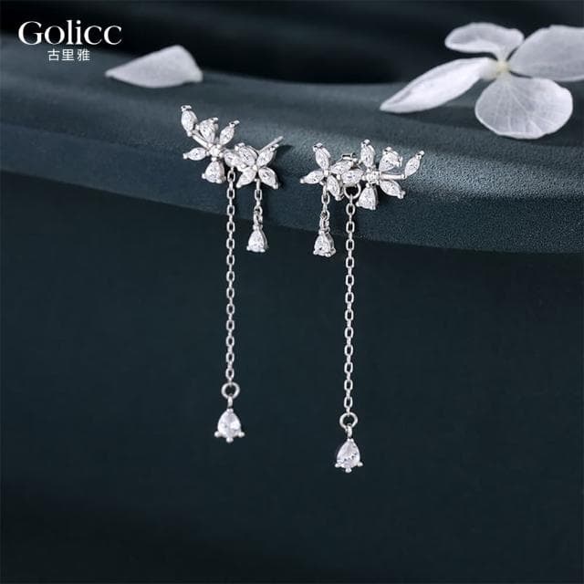 【Golicc】耳環 氣質花瓣 流蘇耳墬(七夕 情人節 生日 飾品 耳釘 耳飾 耳墜 禮物)