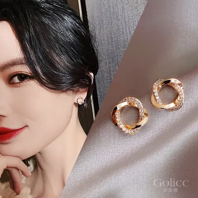 【Golicc】耳環 法式 復古 鑲鑽(雙11 聖誕節 生日 飾品 耳飾 耳墜 禮物)