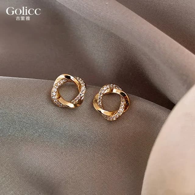 【Golicc】耳環 法式 復古 鑲鑽(雙11 聖誕節 生日 飾品 耳飾 耳墜 禮物)