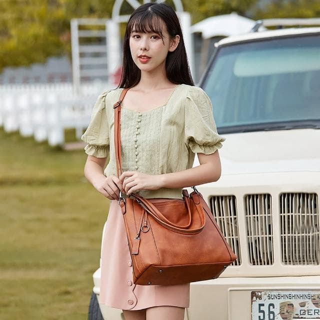 【LEESA】母親節禮物 軟皮包包\手提肩背包\托特包\黑色\通勤包\A4包包\歐美包包\大容量托特包\軟皮流浪包\