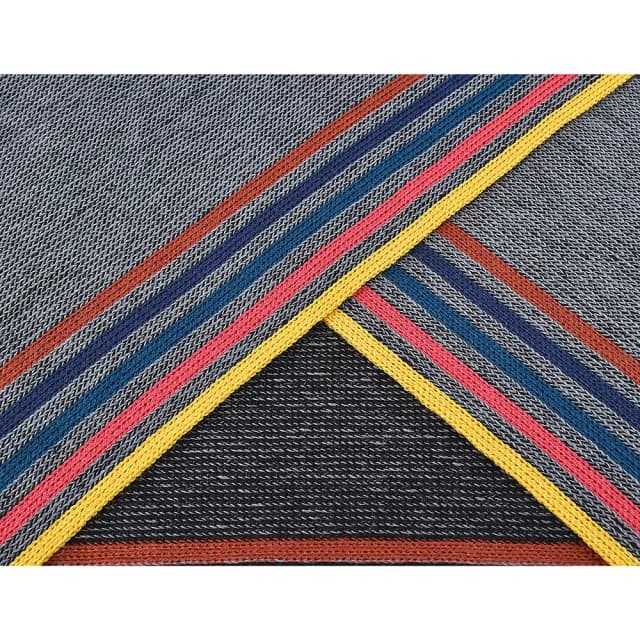 【Paul Smith】PAUL SMITH刺繡LOGO美麗奴羊毛條紋設計針織流蘇圍巾(灰x多彩)