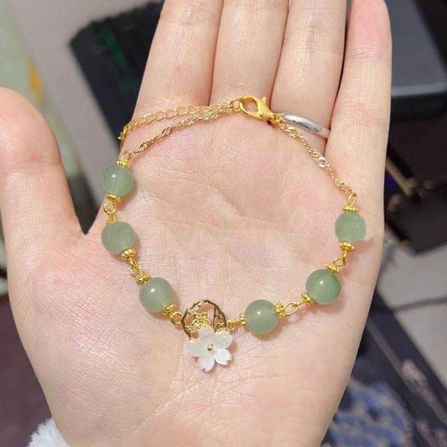 雙層海棠花和田手鍊(手鍊手環 情侶情人節生日禮物)