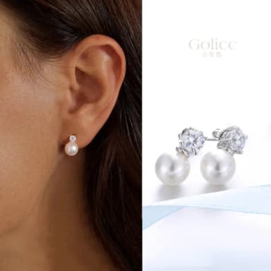 【Golicc】耳環 時尚單鑽 簡約款珍珠(母親節 生日 情人節 飾品 耳釘 耳飾 耳墜 禮物)