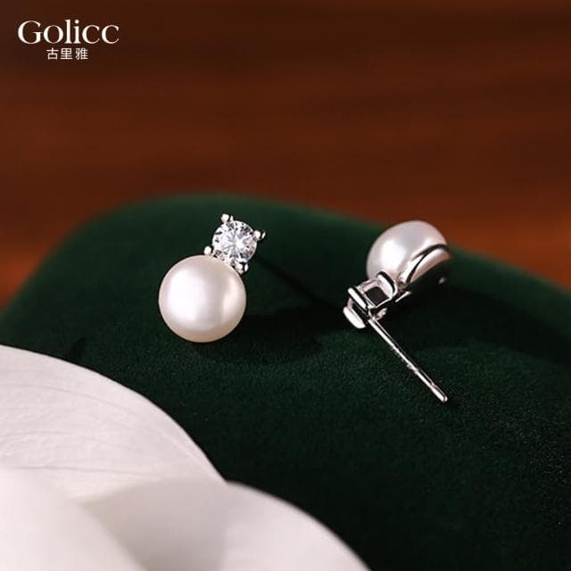 【Golicc】耳環 時尚單鑽 簡約款珍珠(618 七夕 情人節 生日 飾品 耳釘 耳飾 耳墜 禮物)