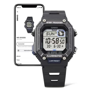 【CASIO 卡西歐】輕巧計步藍芽數位手錶 送禮 禮物 推薦(WS-B1000-1AV)