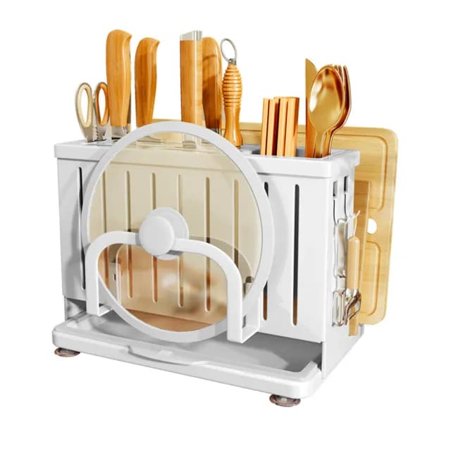 【SUNORO】多功能不銹鋼廚房收納刀架 瀝水刀架 刀具架鍋蓋架(座/分隔收納盒/砧板架/餐具架/筷籠/筷子筒)