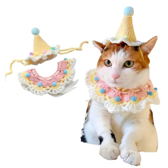【派對焦點】寵物生日帽+圍兜(圍兜 貓咪 狗 口水巾 圍脖 帽子 禮帽 生日帽 衣服 領巾 圍巾)