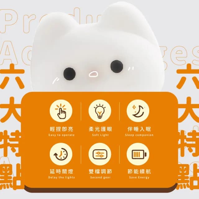 【超萌小物】可愛招財貓拍拍矽膠小夜燈(USB充電 床頭燈 造型伴睡燈 氛圍燈 柔光燈 兒童 裝飾品 禮物)