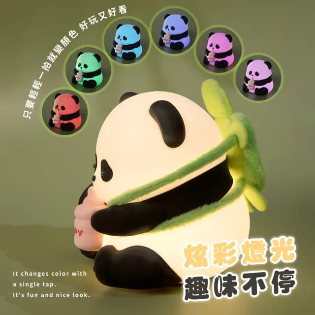 【福寶】可愛熊貓紓壓小夜燈(USB充電 LED拍拍燈 床頭燈 觸控燈 擺飾 居家裝飾品 兒童 生日禮物)
