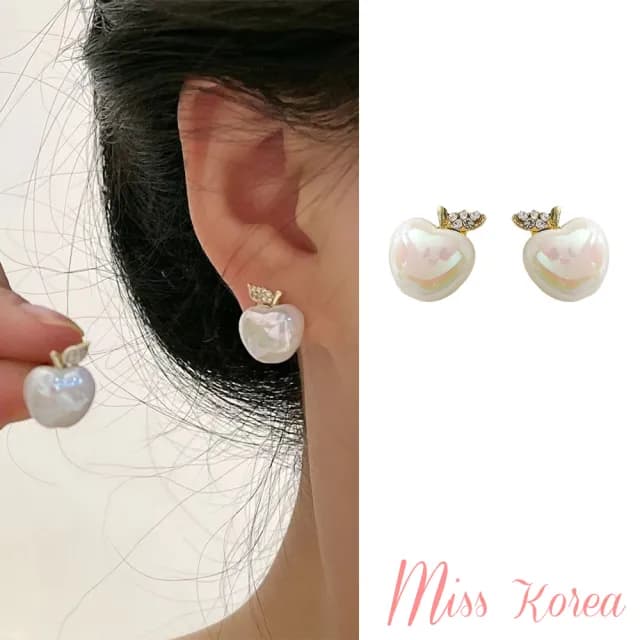 【MISS KOREA】韓國設計S925銀針閃耀美鑽小蘋果造型耳環(S925銀針耳環 美鑽耳環 小蘋果耳環)
