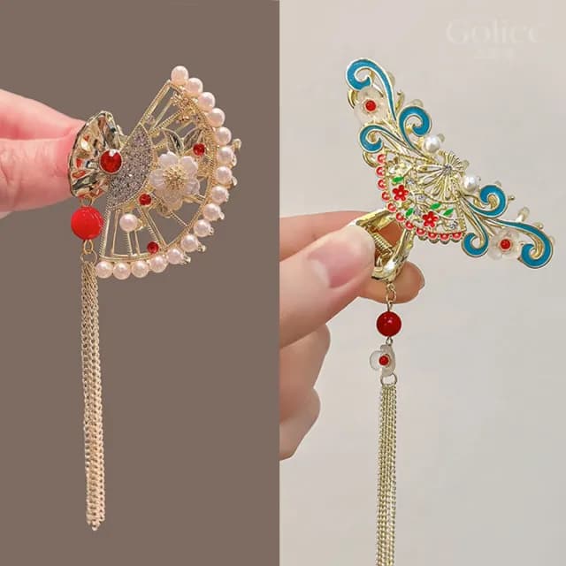 【Gulicc】髮夾 中國風 珍珠流蘇 古典抓夾(雙11 聖誕節 生日 髮飾 頭飾 鯊魚夾 抓夾 禮物)