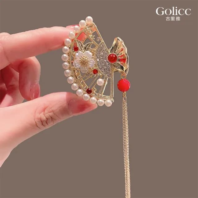 【Gulicc】髮夾 中國風 珍珠流蘇 古典抓夾(雙11 聖誕節 生日 髮飾 頭飾 鯊魚夾 抓夾 禮物)