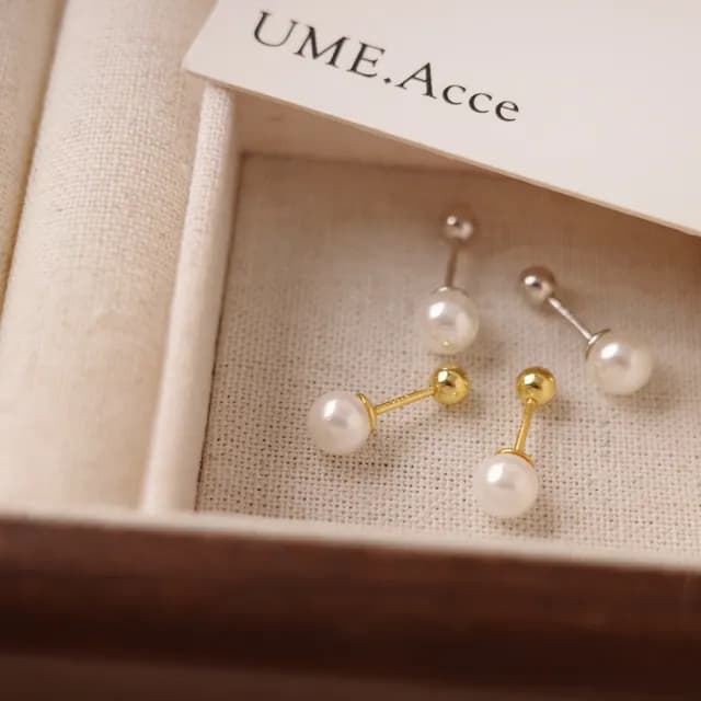 【UME.Acce】純銀小珍珠轉珠耳環(S925純銀 耳環 純銀 全純銀 純銀耳環 轉珠 轉珠耳環 珍珠 珍珠