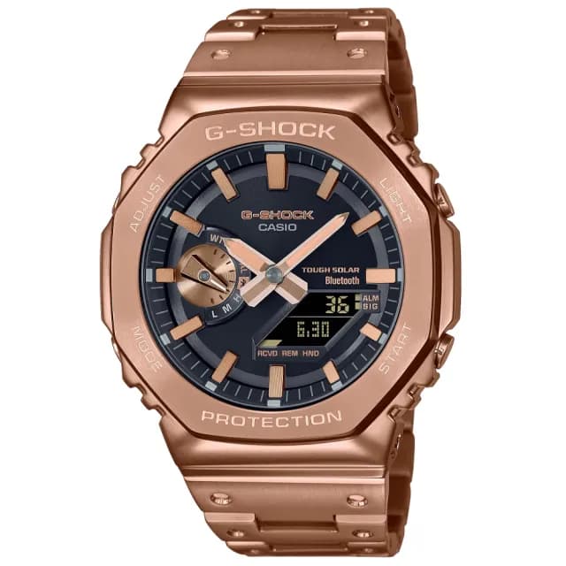【CASIO 卡西歐】G-SHOCK 金屬 玫瑰金x黑 八角形錶殼 雙顯腕錶 父親節 禮物 送禮 推薦(GM-B2100GD-5A)