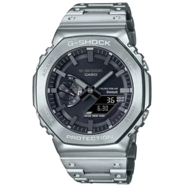 【CASIO 卡西歐】G-SHOCK 金屬 銀X黑 八角形錶殼 雙顯腕錶 母親節 禮物 推薦(GM-B2100D-1A)