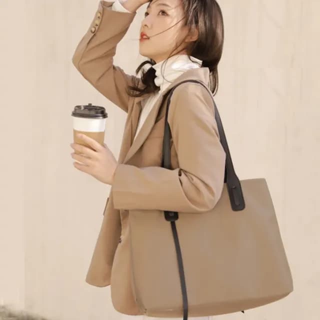 【BONum 博紐】情人節禮物 女用牛津布大容量托特單肩商務電腦包(時尚 女用 女仕 筆電包 上班)