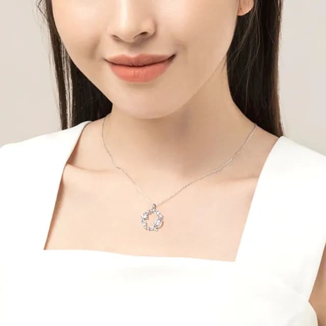 【LEESA】月光石項鍊\S925純銀項鍊\生日禮物\銀項鍊\鬱金香項鍊\花環項鍊\氣質項鍊\守護愛情