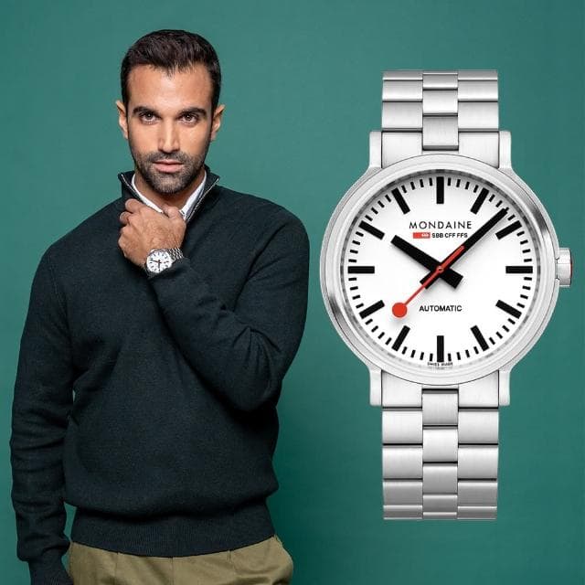【MONDAINE 瑞士國鐵】The Original Automatic 夜光機械腕錶 瑞士錶(鋼帶錶帶 / 4161BSJ / 41mm)