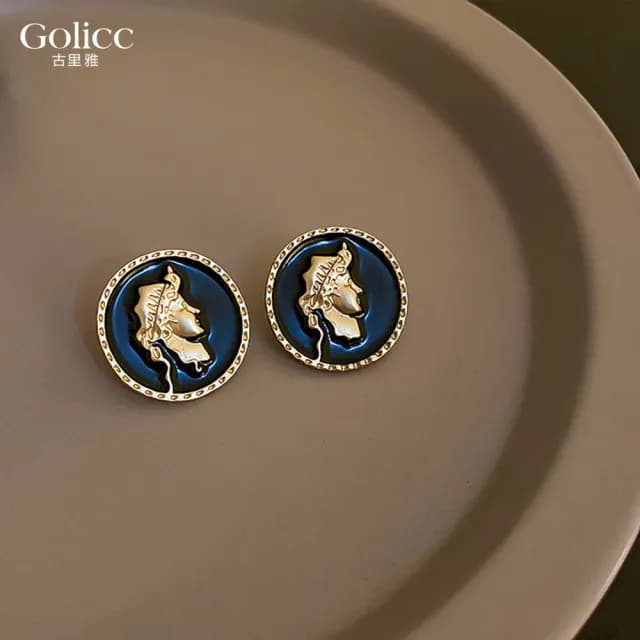 【Golicc】耳環 復古 金色人像(99購物限定 生日 飾品 耳釘 耳飾 耳墜 禮物)