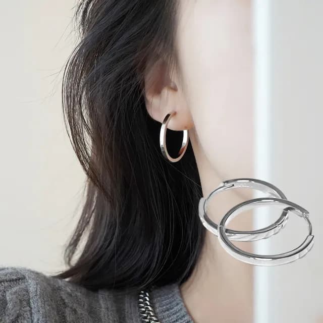 【獨具品味】個性極簡S925純銀圈圈耳環(耳扣 耳飾 耳釘 耳墜 飾品 耳朵配件 造型 穿搭)