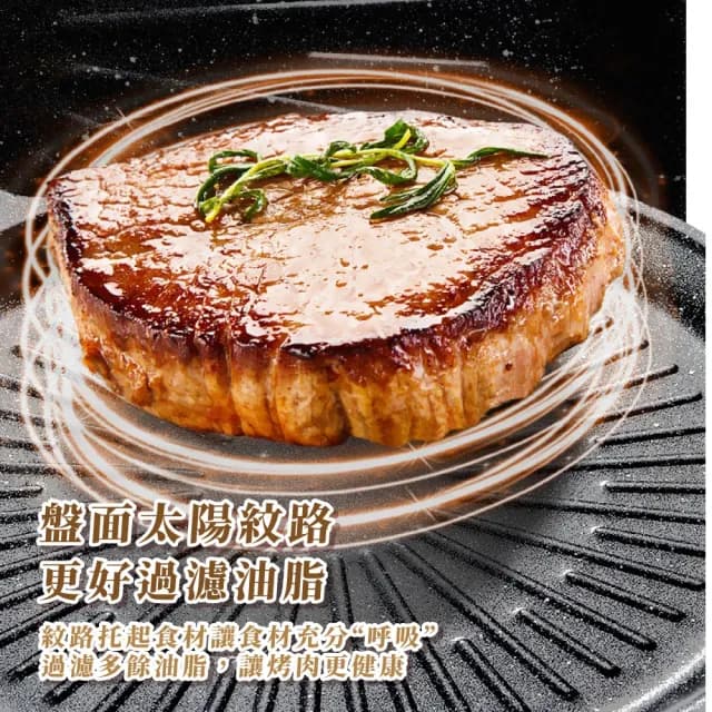 【太陽盤】韓式木柄不沾烤盤30cm(麥飯石 露營煎炒 防燙 卡式爐 鐵板燒 煎烤盤 涮肉 燒烤盤 烤肉 中秋節)