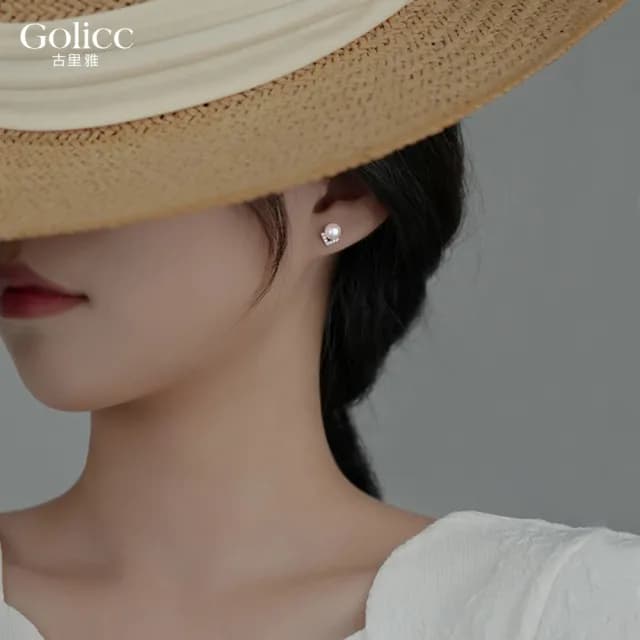 【Golicc】耳環 氣質優雅 珍珠V字鑲鑽(七夕 情人節 生日 髮飾 頭飾 鯊魚夾 抓夾 禮物)
