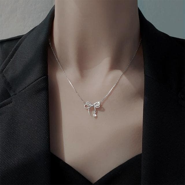 【KT DADA】母親節禮物 情人節禮物 蝴蝶項鍊 999純銀項鍊 女生項鍊 韓國項鍊 小眾蝴蝶結 鎖骨項鍊 女朋友生