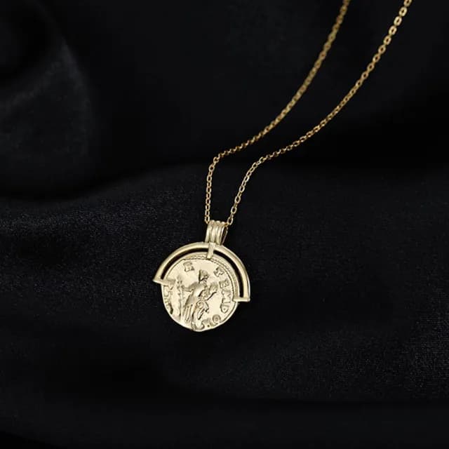 【MoonDy】情人節禮物 包包 女生項鍊 韓國飾品 金幣項鍊 錢幣項鍊 情侶項鍊 項鍊 長項鍊 閨蜜項鍊 復古項鍊