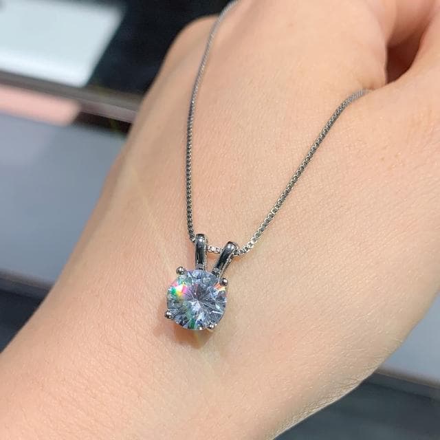 【MoonDy】莫桑鑽 925純銀項鍊 四爪吊墜 鎖骨鍊 短鍊 飾品 氣質項鍊 女生禮物 情人節禮物 合成鑽石