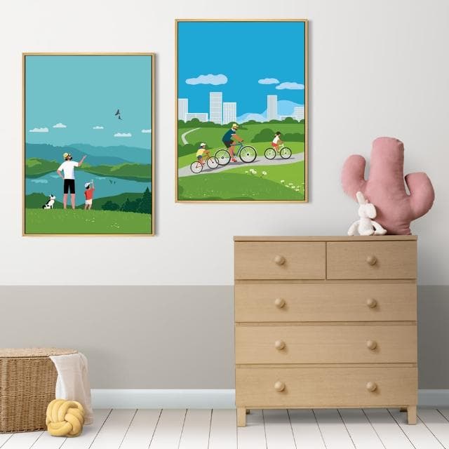【菠蘿選畫所】跟著老爸出遊去II - 50x70cm(親子插畫掛畫/父親節禮物/療癒小物)