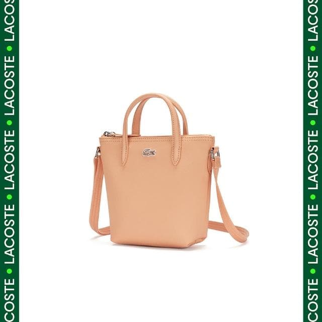 【LACOSTE】母親節禮物 包款-L.12.12 概念壓紋小型拉鍊手提包(橘色)