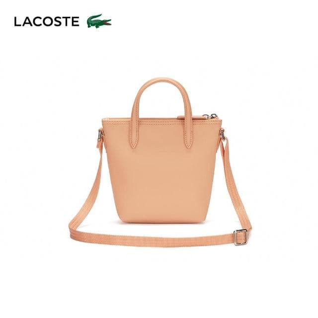 【LACOSTE】母親節禮物 包款-L.12.12 概念壓紋小型拉鍊手提包(橘色)