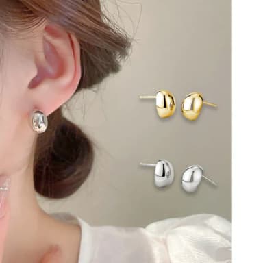【LEEHER】耳夾 新娘飾品 純銀 耳環 豆豆耳環 韓版 金邊 999銀針 歐美飾品 小耳環 小豆耳釘