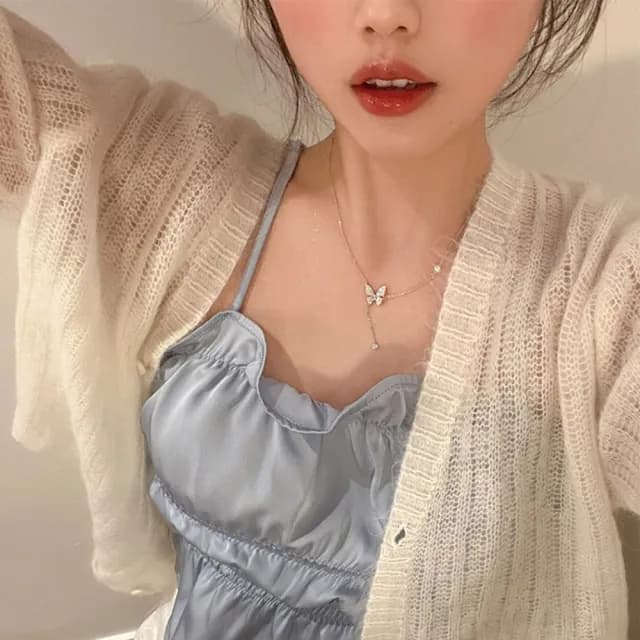【KT DADA】包包 項鍊 飾品 配件 純銀項鍊 銀項鍊 蝴蝶項鍊 閨蜜項鍊 鑽石項鍊 女朋友生日禮物 銀鏈