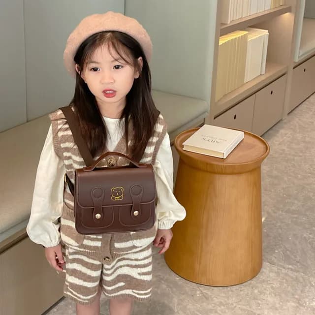 【Starshop】韓版復古風劍橋包 幼稚園/小學後背包 手提包 兒童書包(生日禮物)