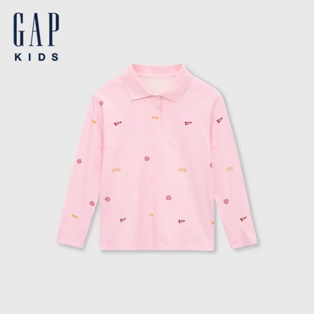 【GAP】女童裝 Logo純棉印花長袖POLO衫-粉色(646218)