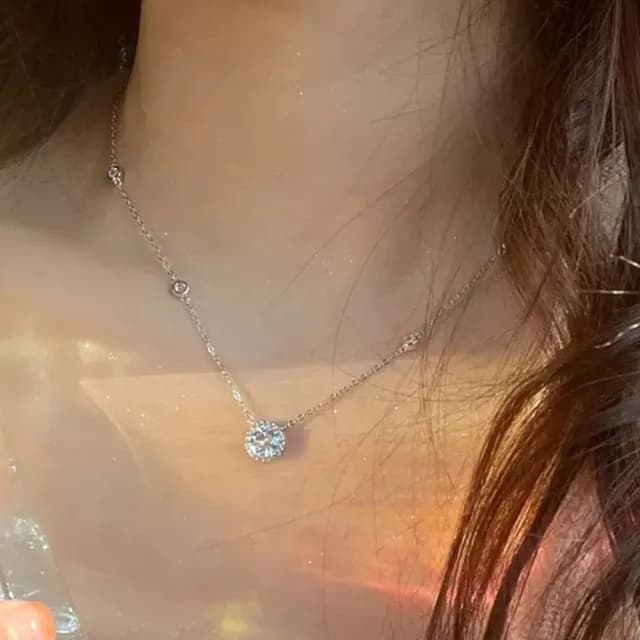 【KT DADA】包包 單鑽項鍊 純銀項鍊 圓形項鍊 鎖骨鍊 鑽石項鍊 白金項鍊 閨蜜項鍊 氣質項鍊 ins項鍊